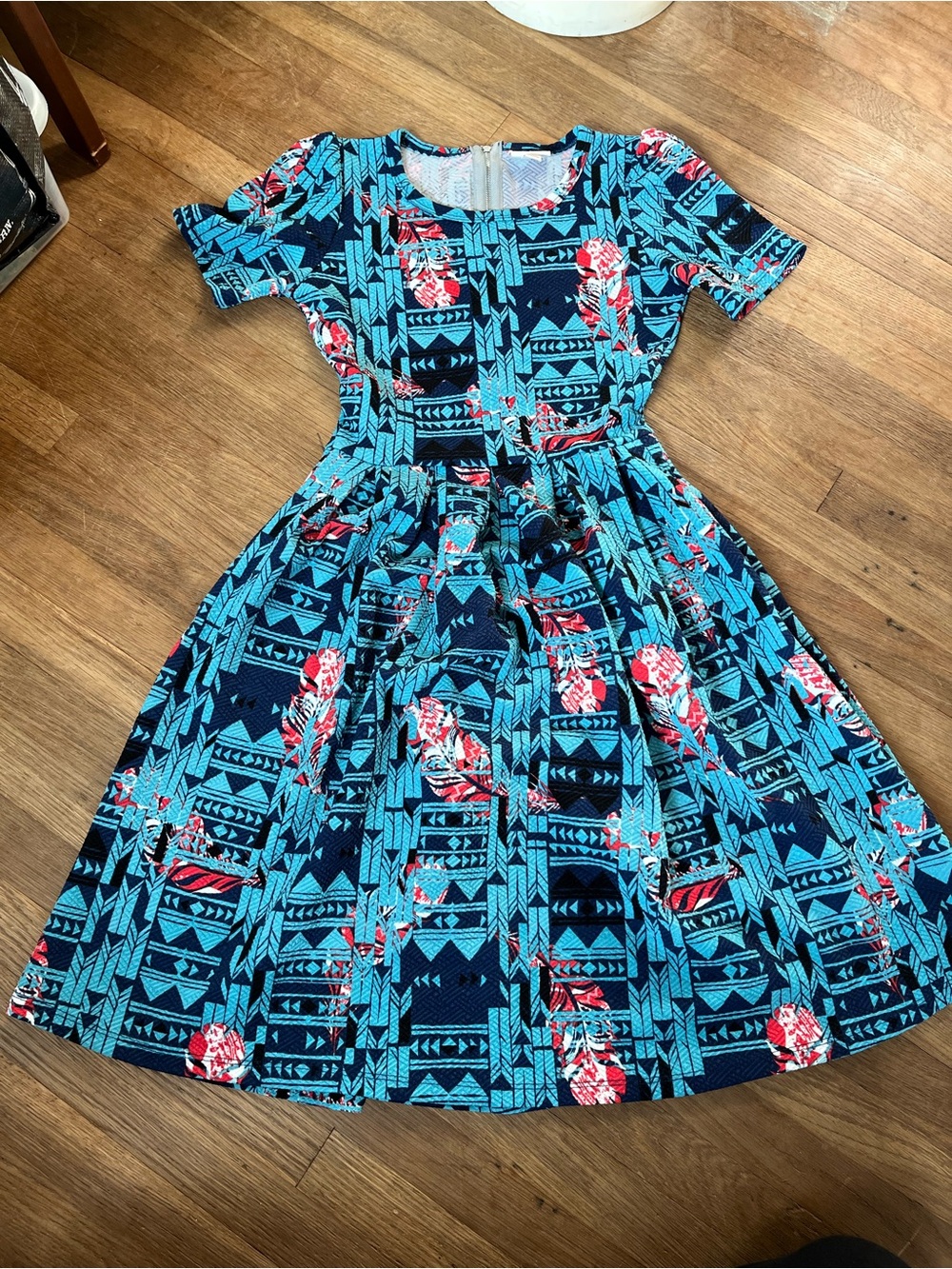 LuLaRoe Blue Floral & Geometric Fit-and-Flare Dress